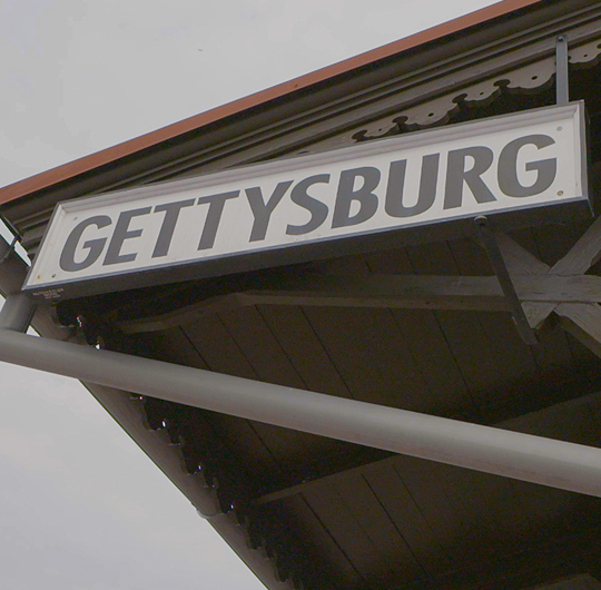 Gettysburg station sign at the Gettysburg Lincoln Railroad Station
